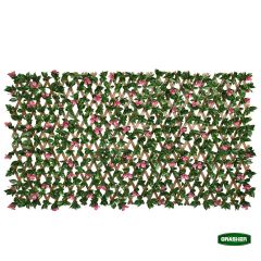 Συνθετική Φυλλωσιά με Πέργκολα PVC 0,90x1,80m Πράσινη με Ρόζ Λουλούδι GRASHER GD032